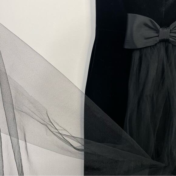 Jessica McClintock Gunne Sax Y2K Black Velvet Strapless Bow Train long dress 11 - Picture 5 of 13